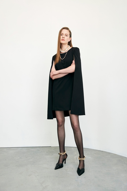 Black Shift Cape Dress,cocktaildresses