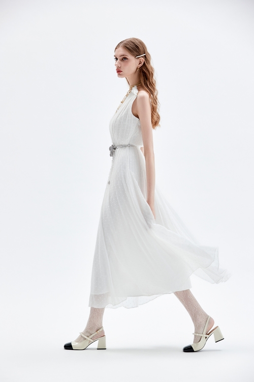 Pleated Sleeveless Long Dress,Evening dresses