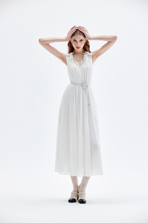 Pleated Sleeveless Long Dress,Evening dresses