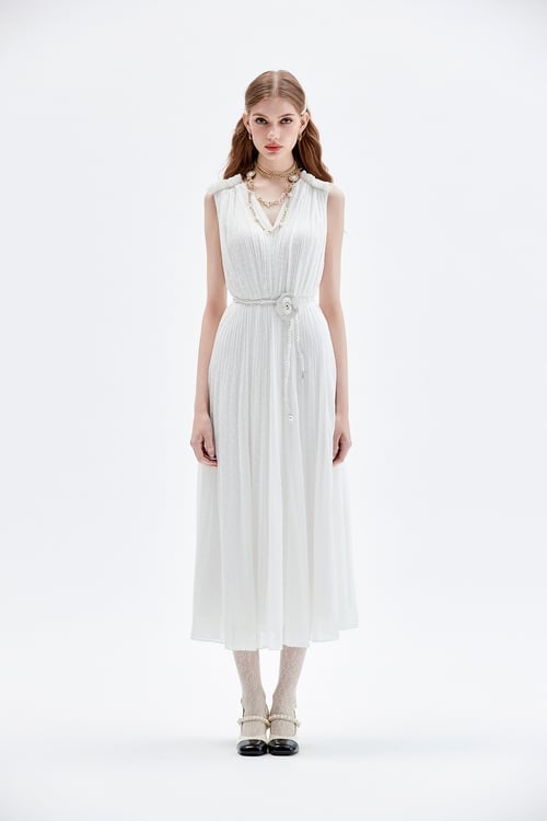 Pleated Sleeveless Long Dress,cocktaildresses