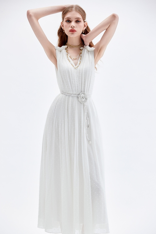 Pleated Sleeveless Long Dress,Evening dresses