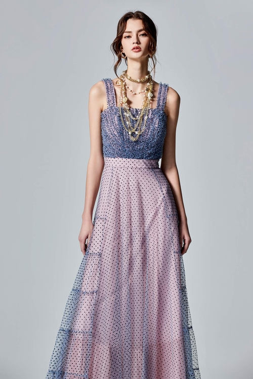 Dotted Print Mesh Evening Dress,cocktaildresses