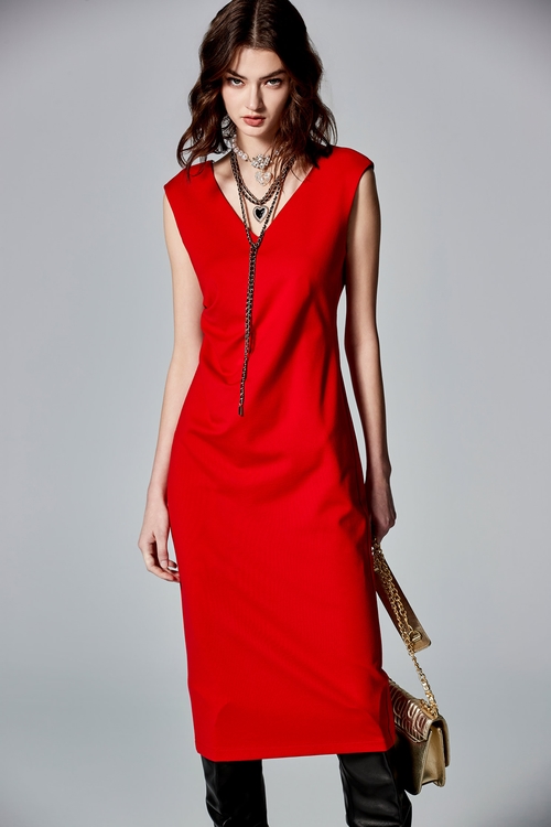 V-neck Side Gather Detail Dress,Maxi dresses