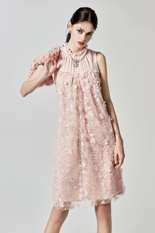 3-D Floral Detail Pink Dress,Evening dresses