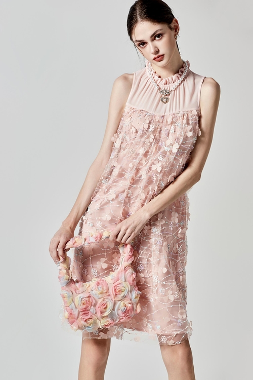 3-D Floral Detail Pink Dress,Evening dresses