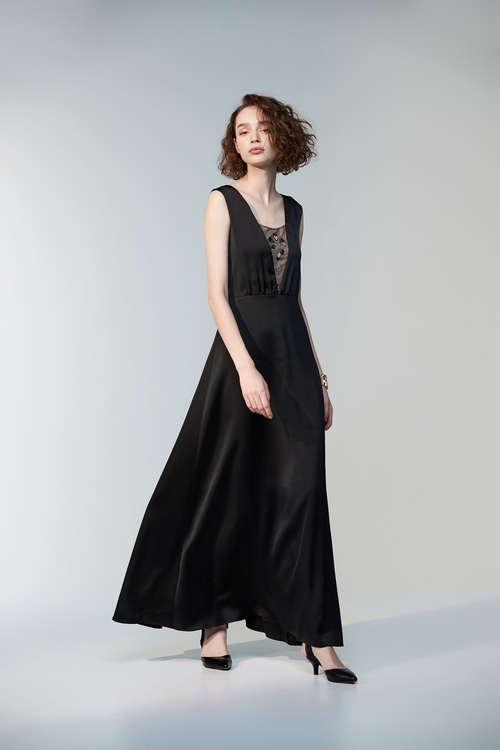 Plunging Neckline Maxi Dress,Black dresses