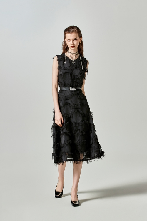 Sleeveless Black Fringe Dress,Evening dresses