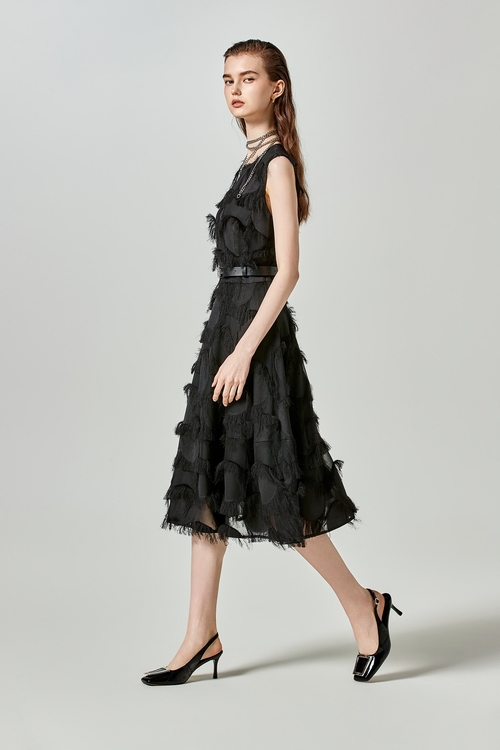 Sleeveless Black Fringe Dress,cocktaildresses