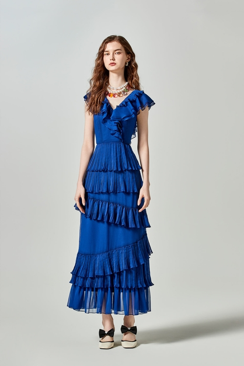 V-neck Ruffle Detail Dress,Evening dresses