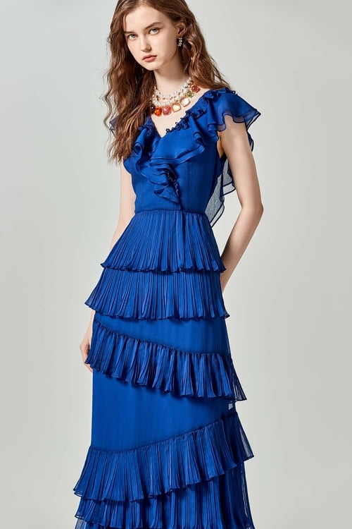 V-neck Ruffle Detail Dress,Evening dresses