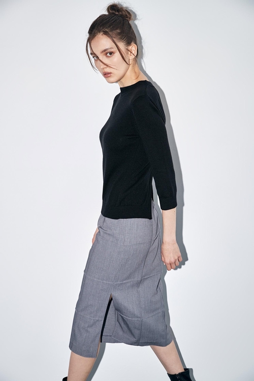 Basic Grey Skirt With Side Slit,Pencil skirts
