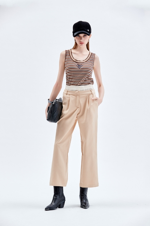 Double Layer Waistband Straight Cut Pants,pants,Pants