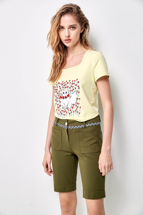 Cropped Pants with Decorative Waistband,Shorts
