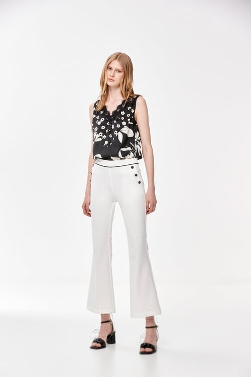 Boot Leg Pants With Button Applique Detail,Bell-bottoms,Bell-bottoms,Bell-bottoms