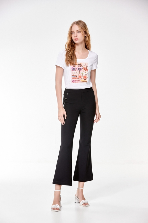 Boot Leg Pants With Button Applique Detail,Bell-bottoms,Bell-bottoms,Bell-bottoms