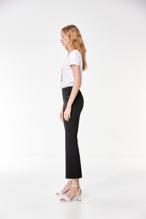 Boot Leg Pants With Button Applique Detail,Bell-bottoms,Bell-bottoms,Bell-bottoms