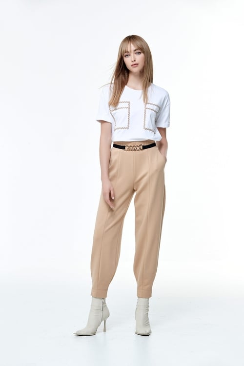 Back Elastic Waist Peg Leg Pants,Pants