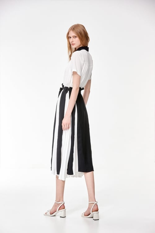 Pleated Colour Block Chiffon Dress,Under shirts