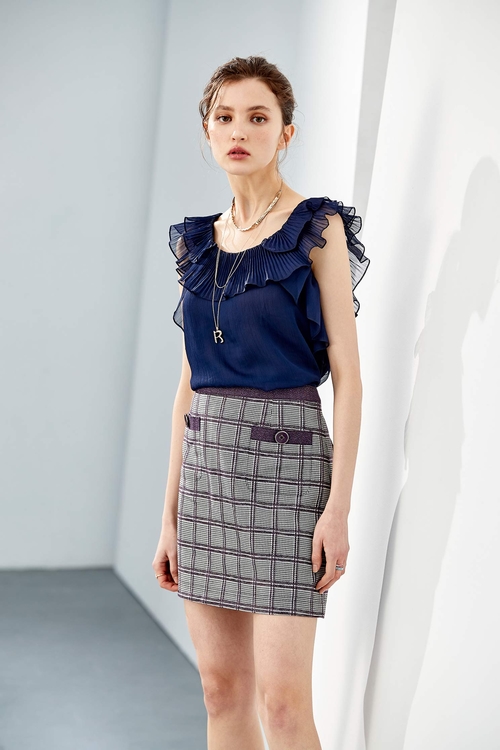 Checkered A-Line Skirt,Rayon