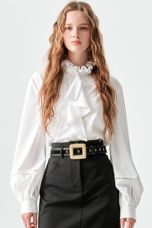 Ruffle Detail Long Sleeve Blouse,Blouses