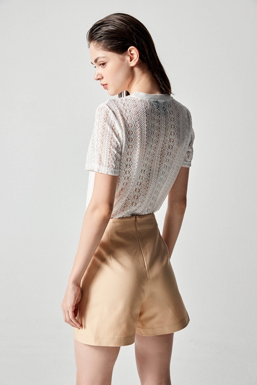 Short Sleeve Fake Pocket Lace Top,Lace tops,Lace tops