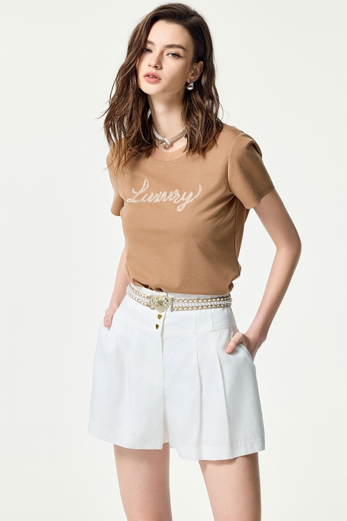 Front Slogan Short Sleeve Tee,White tops,White tops