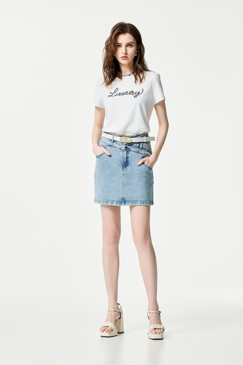 Front Slogan Short Sleeve Tee,White tops,White tops