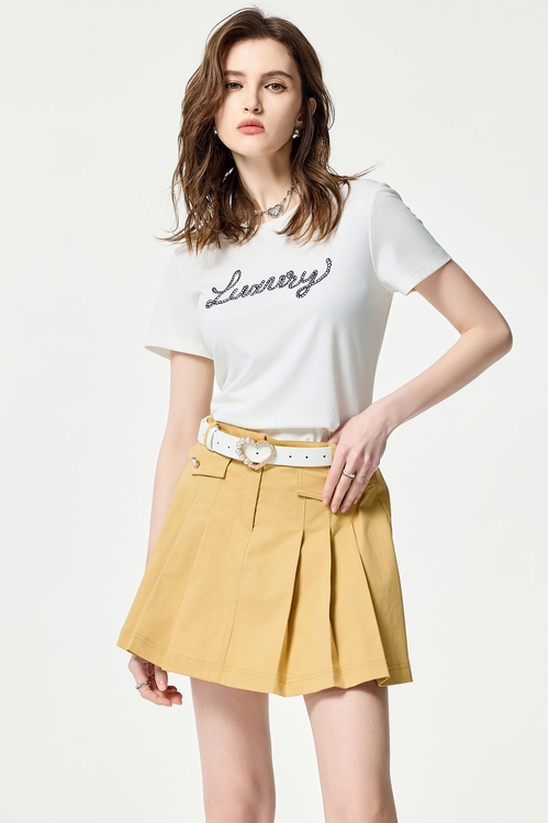 Front Slogan Short Sleeve Tee,White tops,White tops