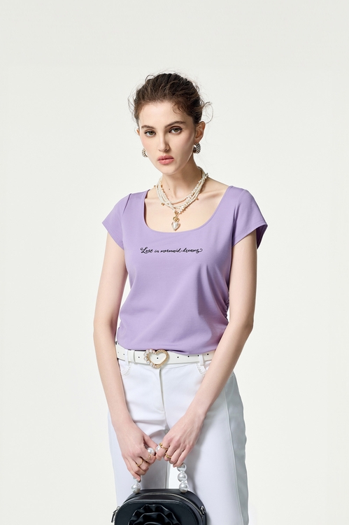 Short Sleeve Shirring Detail Tee,White tops,White tops