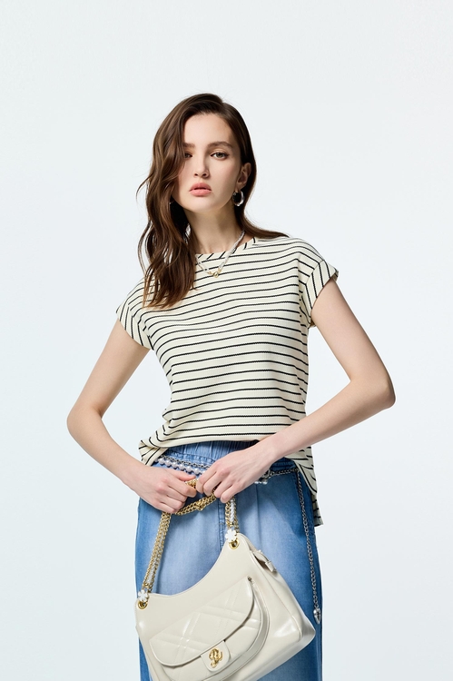 Stripe Cap Sleeve Tee,Stripe