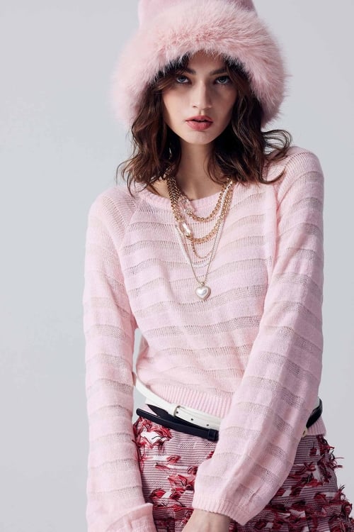 Long Sleeve Pink Knit Top,Knitted