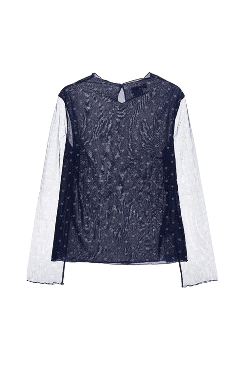 Navy Heart Print Long Sleeve Top,Tops