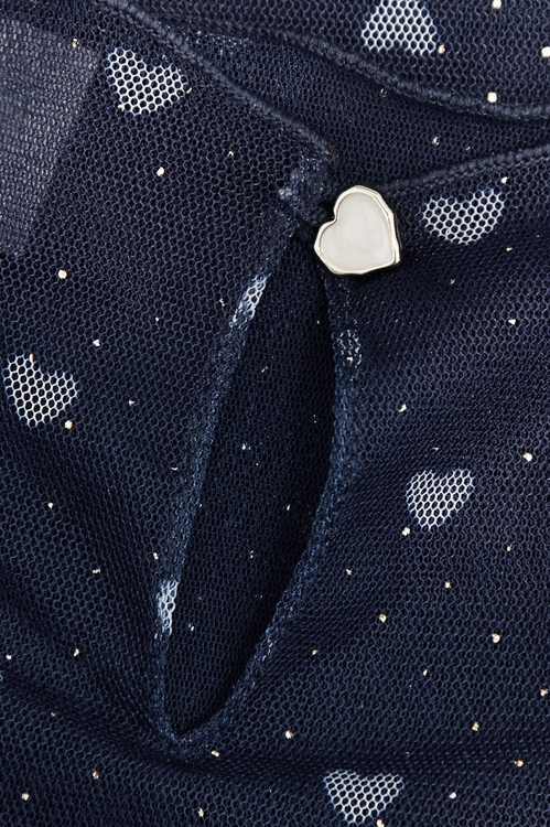 Navy Heart Print Long Sleeve Top,Tops