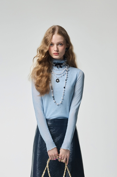 Blue Turtleneck Long Sleeve Top,Tops