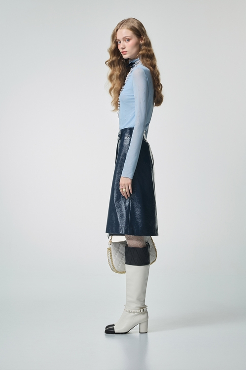 Blue Turtleneck Long Sleeve Top,Tops