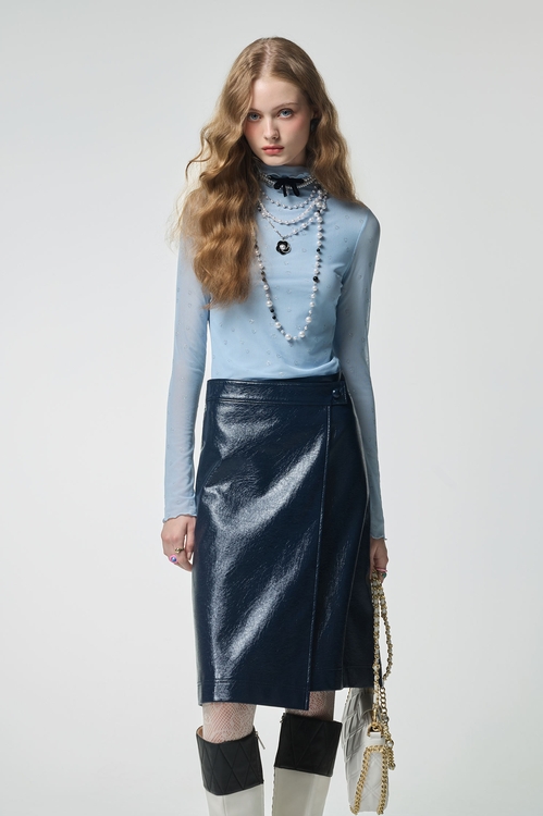 Blue Turtleneck Long Sleeve Top,Tops