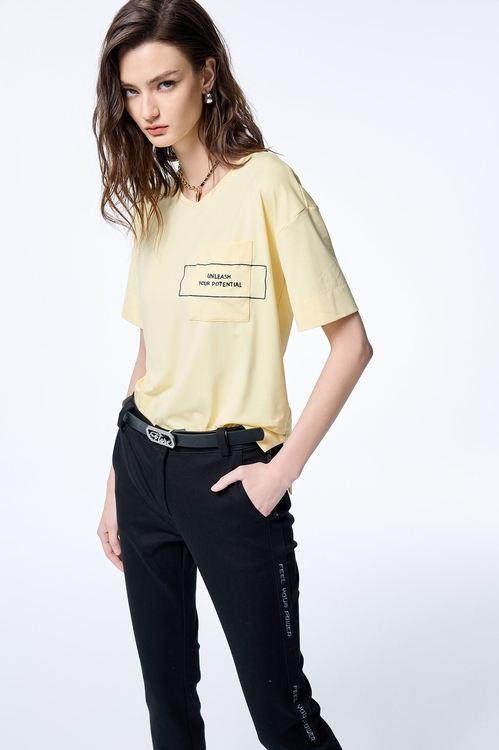 Embroidery Slogan Short Sleeve Tee,Embroidered,Embroidered