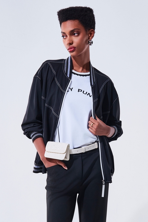 Ribbed Trim Collar Baseball Jacket,Season (AW) Look