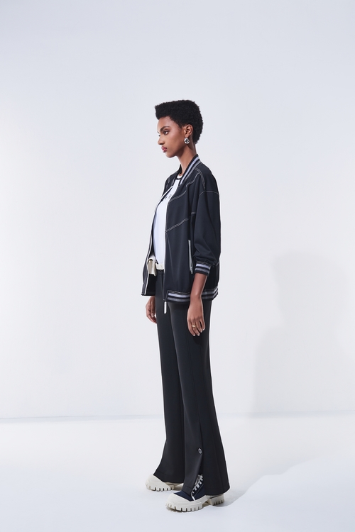 Ribbed Trim Collar Baseball Jacket,Season (AW) Look