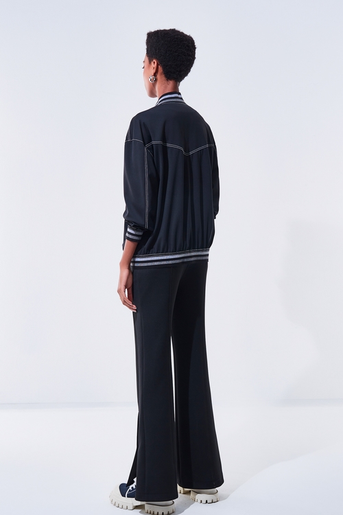 Ribbed Trim Collar Baseball Jacket,Season (AW) Look