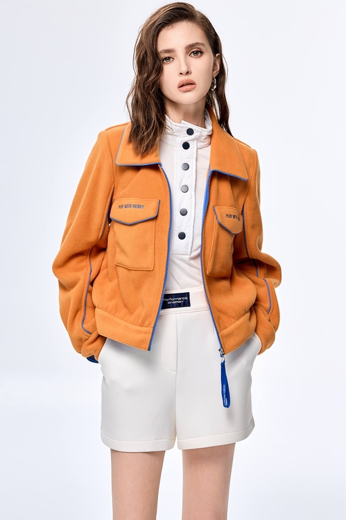 Electric Tangerine Color Warm Jacket,Long sleeve outerwear