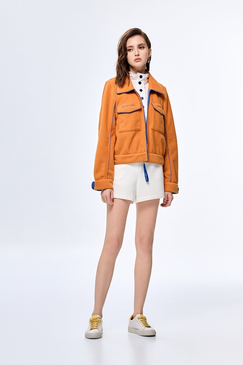 Electric Tangerine Color Warm Jacket,Long sleeve outerwear
