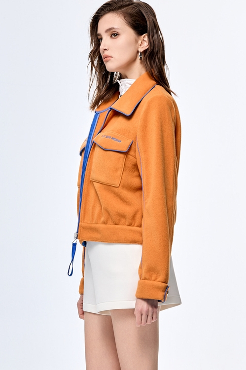 Electric Tangerine Color Warm Jacket,Long sleeve outerwear