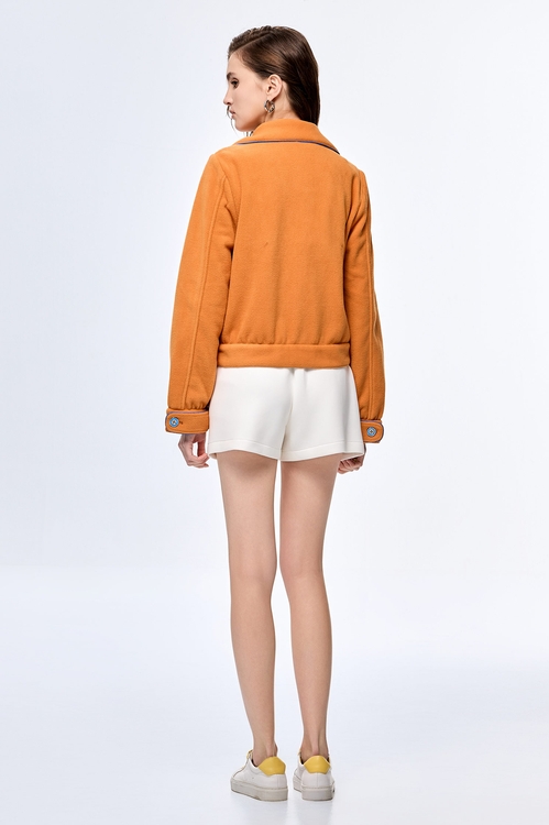 Electric Tangerine Color Warm Jacket,Long sleeve outerwear