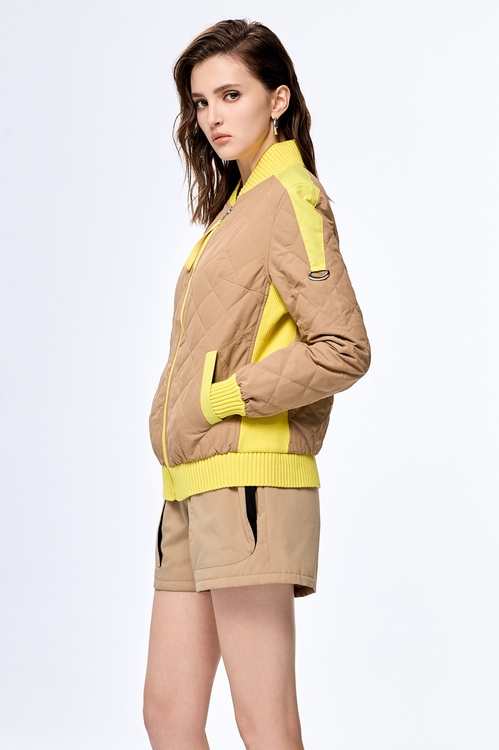 Tea Stain Color Quilted Warm Jacket,Long sleeve outerwear