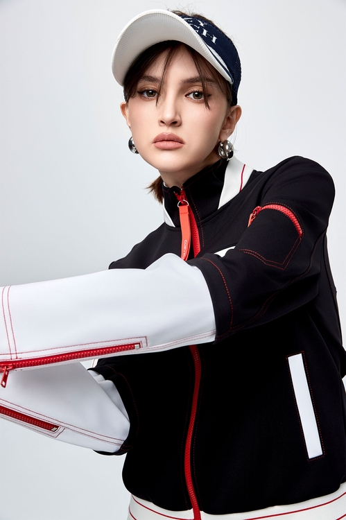 Color-Blocked Biker Style Jacket,Long sleeve outerwear