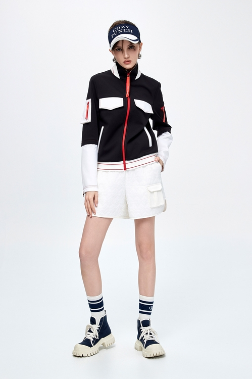 Color-Blocked Biker Style Jacket,Long sleeve outerwear