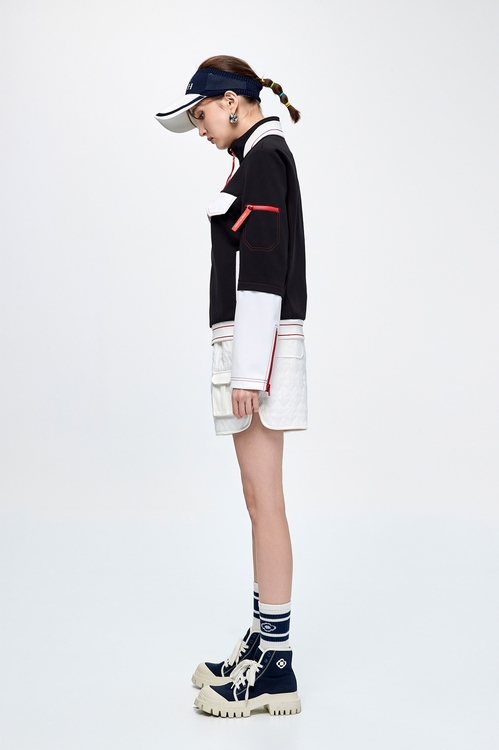 Color-Blocked Biker Style Jacket,Long sleeve outerwear