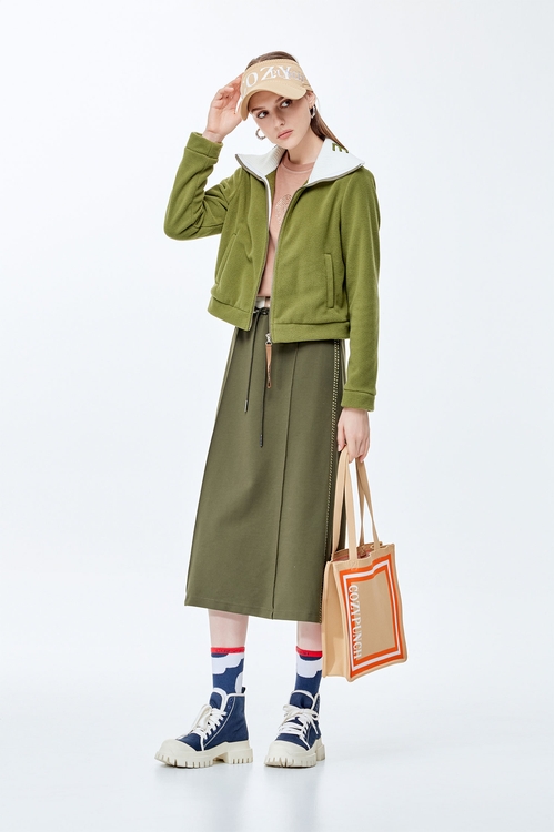 Hetian jade color warm jacket,Long sleeve outerwear
