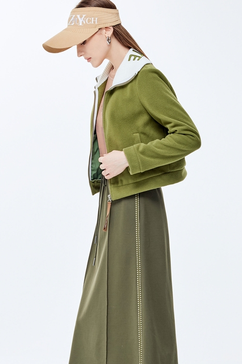 Hetian jade color warm jacket,Long sleeve outerwear